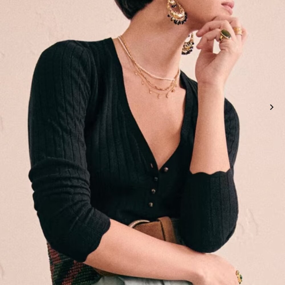 Sezane Black Ribbed Cardigan